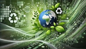 DALL·E 2024-07-01 21.44.39 - An image with a green and technological theme, representing sustainability and software for the building industry. The image should incorporate elemen