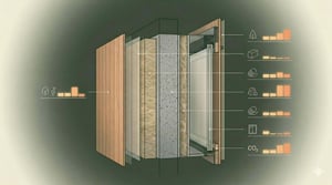 Architectural cross-section illustration showing building material layers with environmental data overlays, representing how EPD data connects to building design decisions.